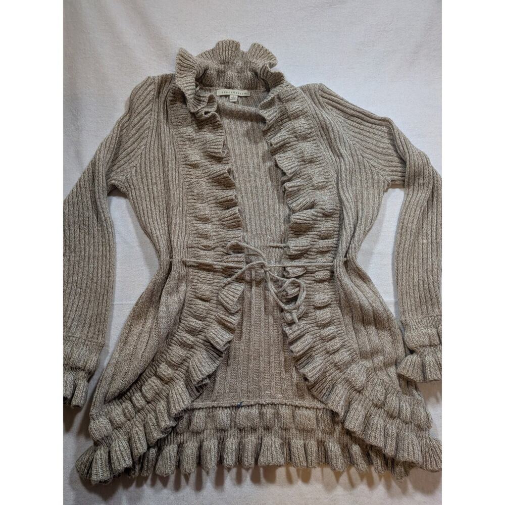 Debbie Morgan ruffle knit cardigan gray cream size L